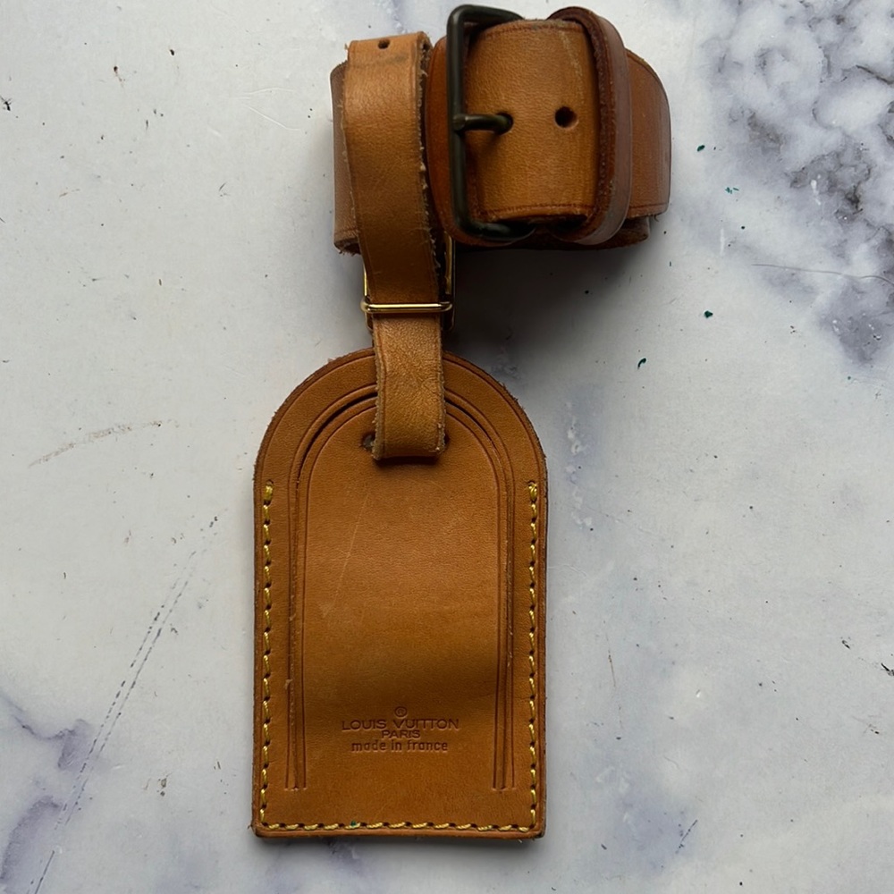 Authentic Louis Vuitton Vachetta Leather Luggage Tag with Buckle Strap